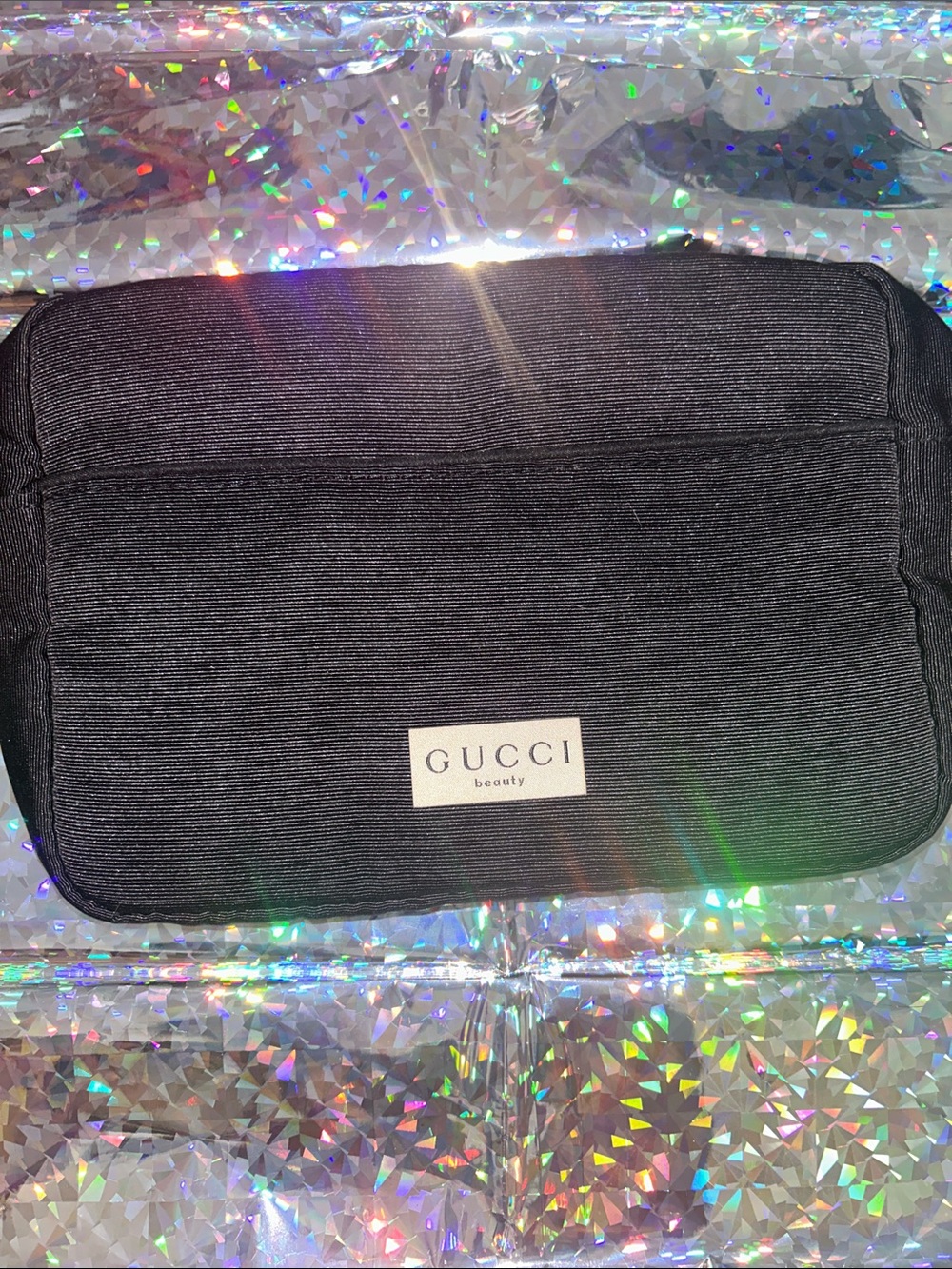 Gucci Black Toiletry Pouch with Logo Patch authentic